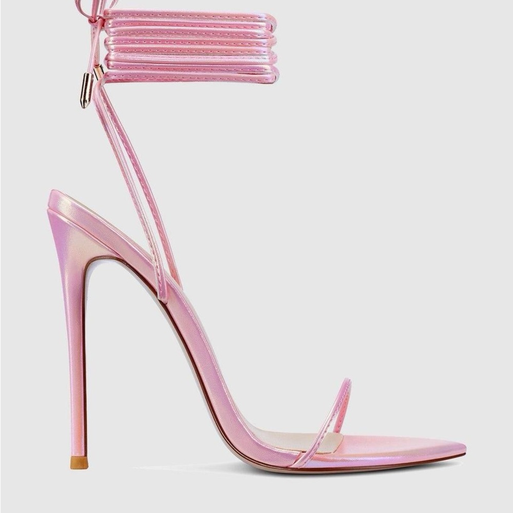 Pink Metallic Stiletto Heels with Ankle Wrap